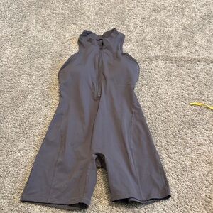 Womens Gray Sleeveless Zip-Front Short Jumpsuit